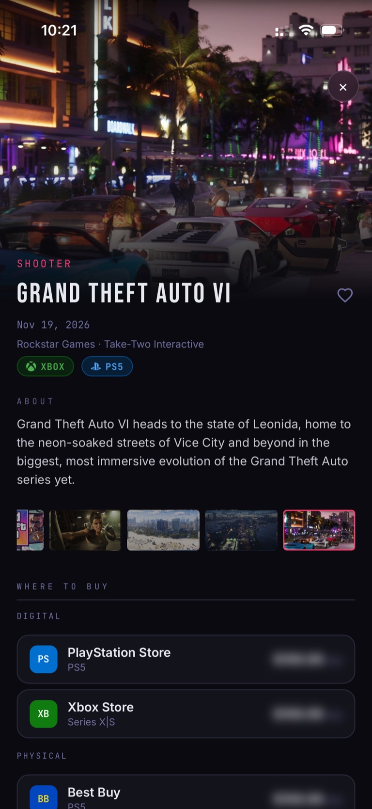 Grand Theft Auto VI game page in pikmi